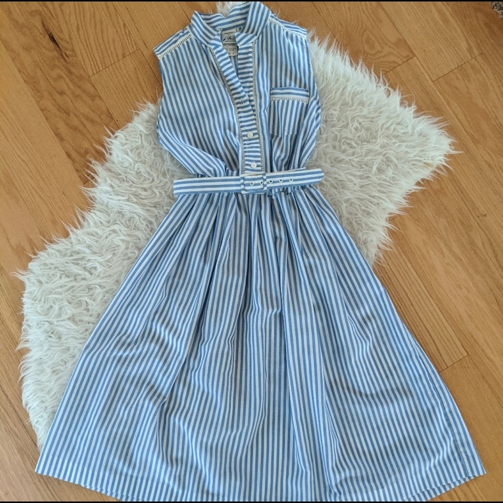 Vintage 50's-60's Blue and White Striped Dress With Matching Belt